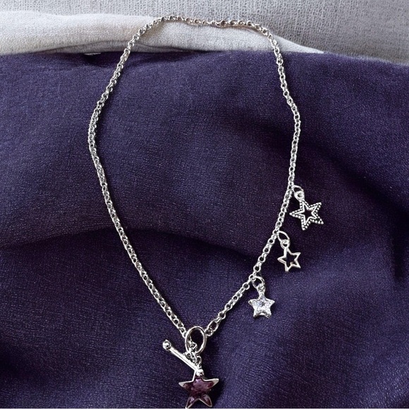 Chic Silver toned Star Necklace with cubic zirconia star toggle closure 16” - Picture 15 of 17